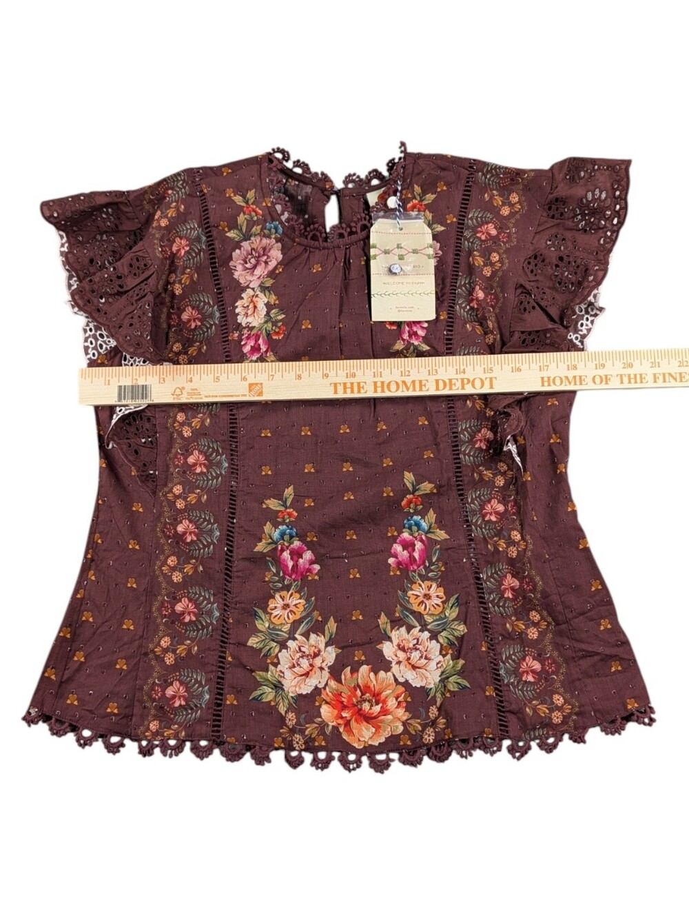 NWT Farm Rio x Anthropologie Flutter Sleeve High Neck Floral Blouse Small - Picture 7 of 10
